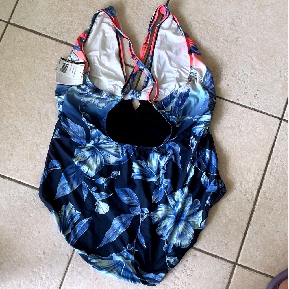 La Blanca One‎ Piece Swimsuit Women 22W Blue Pink Floral NEW Keyhole Convertible - Picture 7 of 9